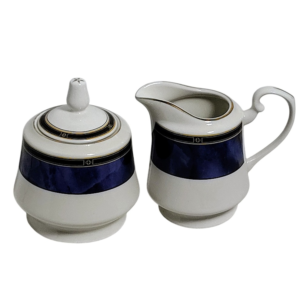 RETRONEU Fine China Blue Garland Creamer and‎ Sugar Bowl with Lid Set